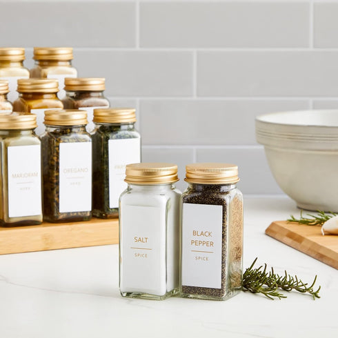 Talented Kitchen 140 Pack of Minimalist Spice Jar Labels, Preprinted, Water Resistant Stickers (Gold Text)...