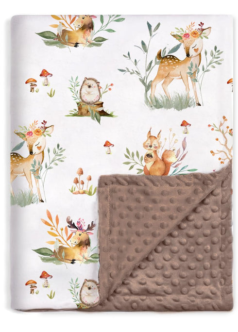 Baby Blankets for Boys Girls, Super Soft Nursery Minky Toddler Blankets with Woodland Animals and Leaves Design Dotted Fleece Backing, Warm Bed Bl...