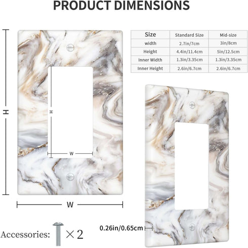 White Gold Marble Pattern Single Rocker Light Switch Plate Decorative Electrical Wall Plates, 1 Gang Light Switch Cover Plate 2.7" X 4.4" For Kitc...