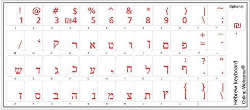 Hebrew Keyboard Stickers Transparent Background RED Letters for PC Computer Laptop Keyboards...