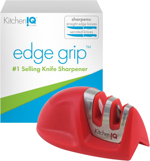 50883 - Edge Grip 2-Stage Knife Sharpener - Red - Coarse & Fine Sharpeners - Compact - Stable Non-Slip Base - Soft Grip Rubber Handle - Straight &...
