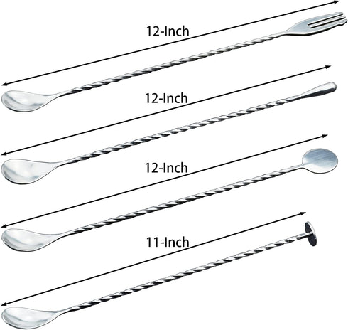 JETKONG 4 Pcs Bar Spoons Cocktail Mixing Spoon 12-Inch Bar Stirring Spoon Stainless Steel Cocktail Stirrer, Long Handle Drink Stirrers Cocktail Sp...