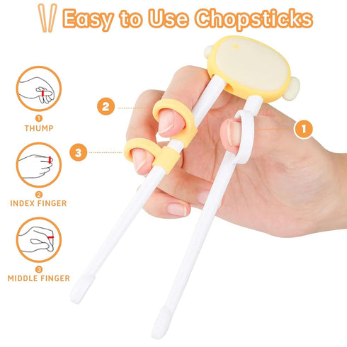 3 Pieces Toddler Utensils, Kids Training Chopsticks and Bendable Stainless Steel Toddler Fork and Spoon for Child and Toddler Safe Flatware Set...