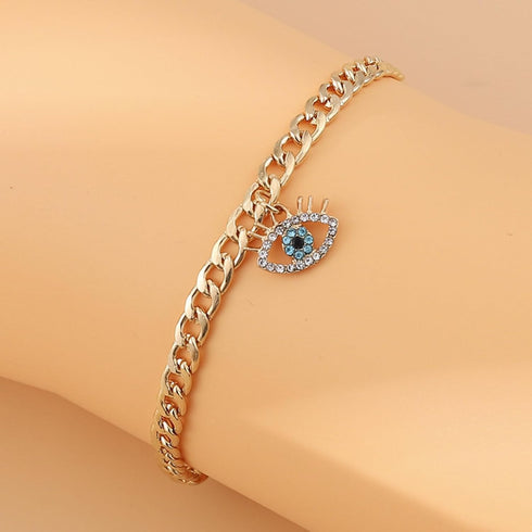 Evil Eye Ankle Bracelet Gold Plated Cuban Link Chain Anklet Cubic Zirconia Diamond Evil Eye Anklet Summer Beach Demon Eye Ankle Chain Turkish Luck...