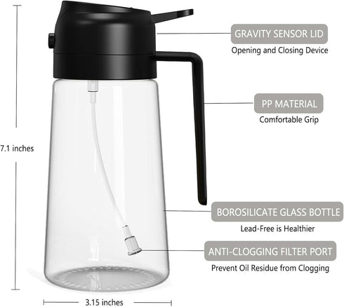 16oz Oil Sprayer for Cooking - 2 in 1 Spray & Pour Olive Oil Dispenser - 470ml Glass Spray Oil Bottle - Kitchen Gadgets...