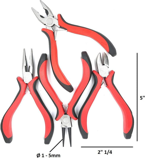 Jewelry Pliers Set 4 pcs Round Nose Pliers, Side Cutting Pliers, Needle Nose Pliers, Linesman Pliers, Double Leaf Spring Jewelry Making Tools Kit ...