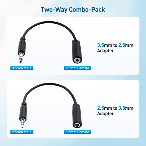Cable Matters Combo-Pack 2.5mm and 3.5mm Headphone Adapter Kit (2.5mm to 3.5mm Adapter and 3.5mm to 2.5mm Adapter) in Black - 4 Inches......