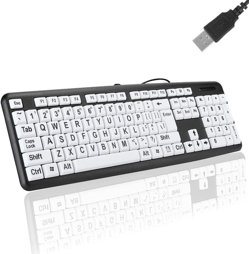 Large Print Keyboard, 104 Keys Wired USB High Contrast Keyboard with Oversized Print Letters for Visually Impaired Low Vision Individuals(Black)...