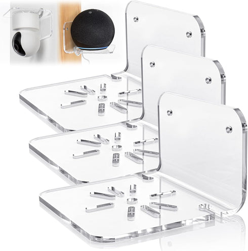 SIPRDE Acrylic Small Wall Shelf Set of 3 for Security Cameras, Speakers, Baby Monitors & More - 4'' Universal Adhesive Shelf Easy to Install No dr...