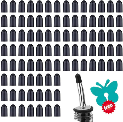 100 Pcs Pourers Dust Covers?liquor spout covers, Dispenser Spout Dust Rubber Caps for Olive Oil Liquor Bottles, Black (Black)...