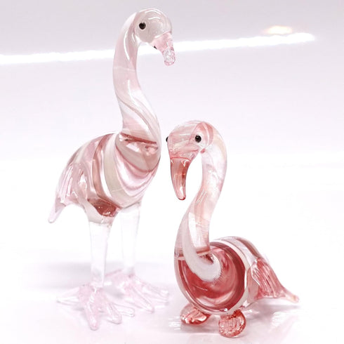 Flamingo Miniature Figurines Animals Hand Painted Blown Glass Art Bird Collectible Gift Decorate (2 Red White)...