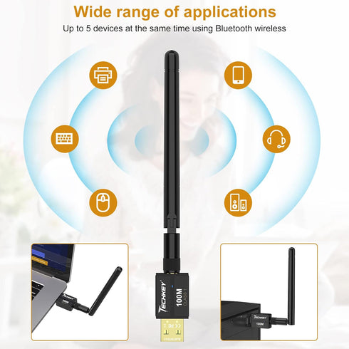 Long Range USB Bluetooth 5.3 Adapter for Desktop PC - 328FT Wireless Transfer for Mouse, Keyboard, Headphones - Win11/10/8.1 Support...
