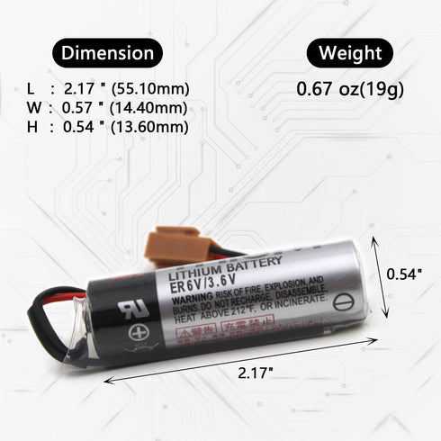 elxjar (2-Pack) 3.6V 2700mAh ER6V Battery Replacement for PLC in Factory Bag ER6VC119A ER6VC119B with Brown Plug Non-Rechargeable...