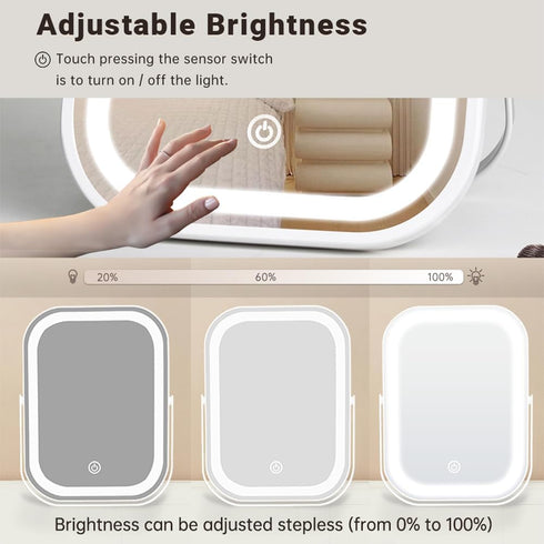 Makeup Travel Mirror with Lights, Portable Small Beauty LED Vanity Mirror with lights, 1200mAh Battery, Dimmable Touch Screen, Tabletop Folding Co...