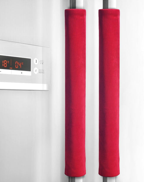 Sheskind Refrigerator Door Handle Cover Kitchen Appliance Decor Handles Antiskid Protector Gloves for Fridge Oven Keep Off Fingerprints,Liquid,Oil Stain,Food Spot,2 Pieces (16"*4", Red Plush)