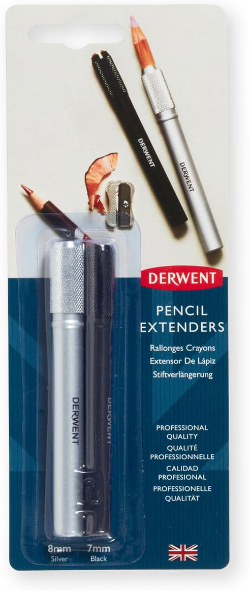 Derwent Pencil Extender Set, Silver and Black, for Pencils up to 8mm, (2300124)...
