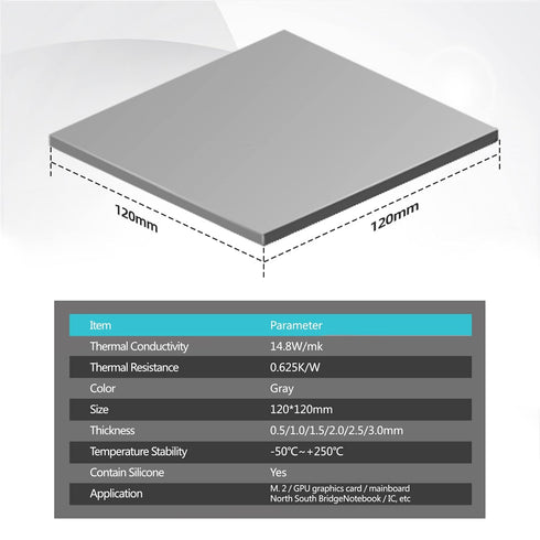 Thermal Pad 14.8 W/mK, 120x120x2.5mm(1 pcs) Silicone Thermal Pads Non Conductive Heatsink Cooling Pad, Highly Efficient Heat Resistant Soft Pad fo...