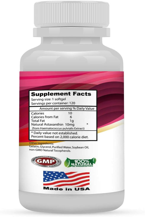 Astaxanthin 10mg 120 Softgels Powerful all Natural Antioxidant & Carotenoid High Purity Extra Strength Aids Eye, Brain, Joint, Skin, Heart Health ...