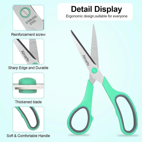 Scissors, Rkqoa 8" All Purpose Scissors 6 Pack - Comfort-Grip Sharp Scissors for Office School House Sewing Fabric Crafts Arts Desk Classroom Supp...