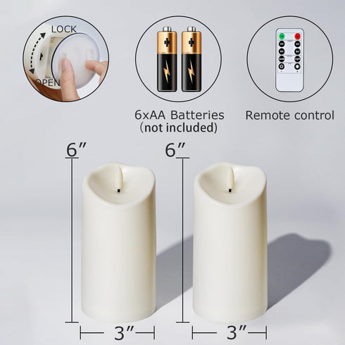 Amagic Outdoor Waterproof Flameless Candles, Flickering LED Candles, Battery Operated Candles with Remote and Timers, Ivory Plastic, 3” x 6” Set o...