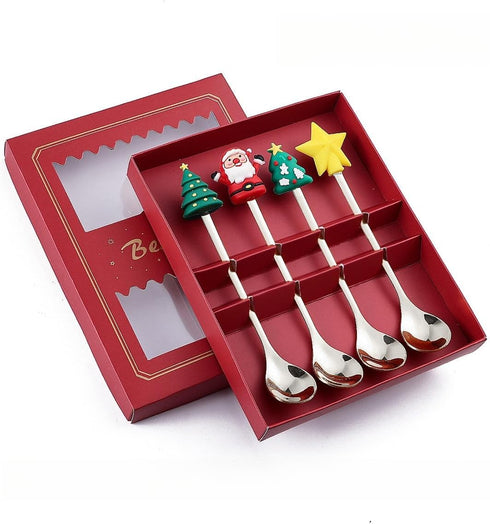 Christmas Coffee Spoons Coffee Stirrers Cake spoon Premium Stainless Steel Ice Tea Spoons, Ice Cream Spoon, Cocktail Stirring Spoons Set of 4?Silv...