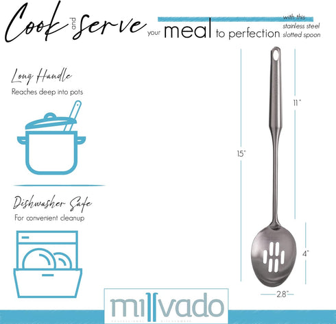 Stainless Steel Slotted Cooking Spoon, Large Metal Chef Strainer Utensil For Cooking, Serving, And Mixing, The #1 Dishwasher Safe Kitchen Tool, 15...