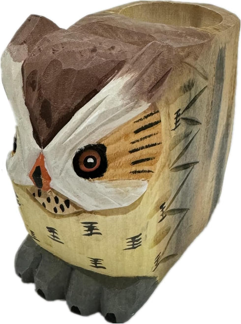 TANG SONG Creative Wood Carving Owl Handicrafts Pen and Pencil Holder Office Desk Supplies Organizer Pencil Cup...