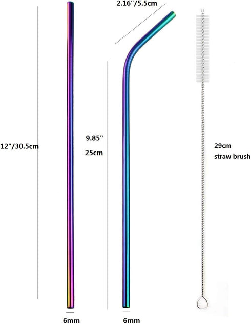 Colorful Stainless Steel Straws, 4pcs Ultra Long 12" Reusable Rainbow Color Drinking Straws with Silicone Tips and Cleaning Brush...