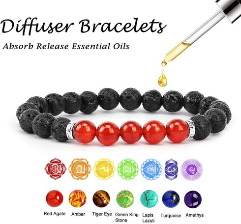YISSION 7 Chakra Bracelets for Women Men, Essential Oil Beaded Bracelets, Lava Rock Natural Stone Yoga Bracelet Stretch Bracelet Set...