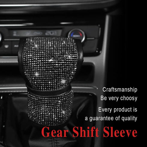 Bling Auto Gear Shift Knob Cover, Car Knob Gear Stick Protector, Leather Auto Gear Shift Knob Cover with Crystal Bling Rhinestones for Girls,Lady,...