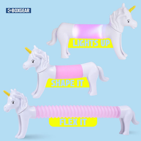 Boxgear 5-Pack LED Pop Tubes Mixed Animal Fidget Toys – Sensory Tubes for Toddlers – Cute Animal Sensory Fidget Toys for Girls and Boys – Stress-R...