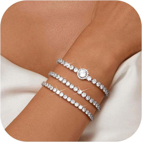 YADOCA Tennis Bracelets For Women - Silver Plated Bracelet Stack Cubic Zirconia CZ Diamond Adjustable Stackable Bracelets Set For Prom Wedding Jew...