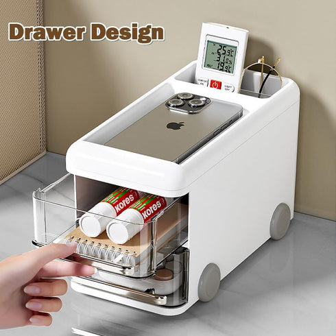 LETURE Cute Desk Organizer with drawers, Plastic Desktop Storage for Business Card/Pen/Pencil/Mobile Phone/Stationery Holder Box, Desktop Organize...