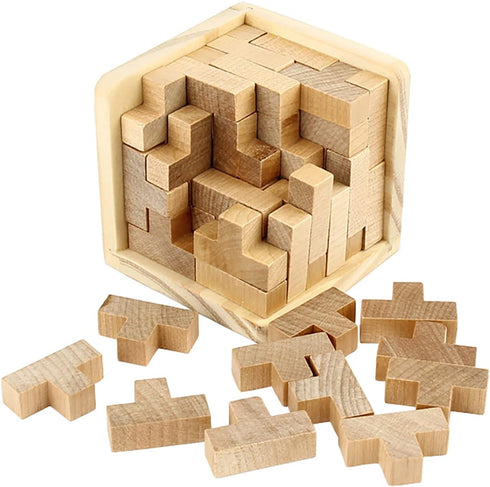 Wooden Brain Teaser Puzzle Cube Wooden Puzzles T-shaped Jigsaw Logic Puzzle Educational Toy for Kids and Adults by AHYUAN (Natural)...