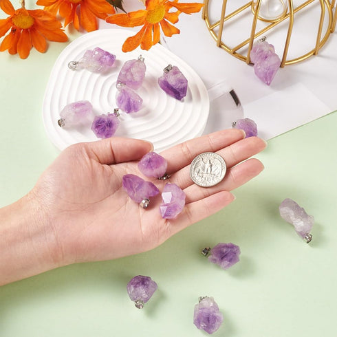 Fashewelry 30Pcs Natural Irregular Amethyst Rock Stone Pendants Healing Crystal Chakra Gemstone Charms for Jewelry Making Hole: 4x4mm...