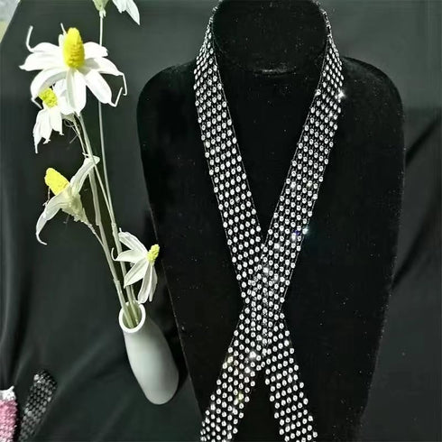 Pingyongchang Sparkly Rhinestone Necklace Tie Gothic Crystal Choker Crystal Tennis Chain Wedding Bridal Bridesmaid Jewelry for Women...