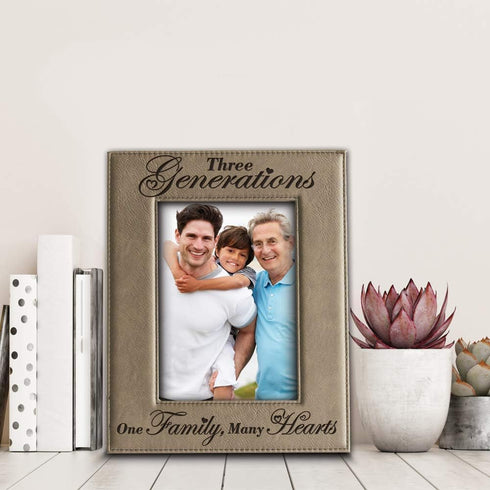 BELLA BUSTA- Three Generations- One Family Many Hearts-Engraved Leather Picture Frame- Mother's Day, Father's Day Gifts-Mom and Dad Gifts-Family P...