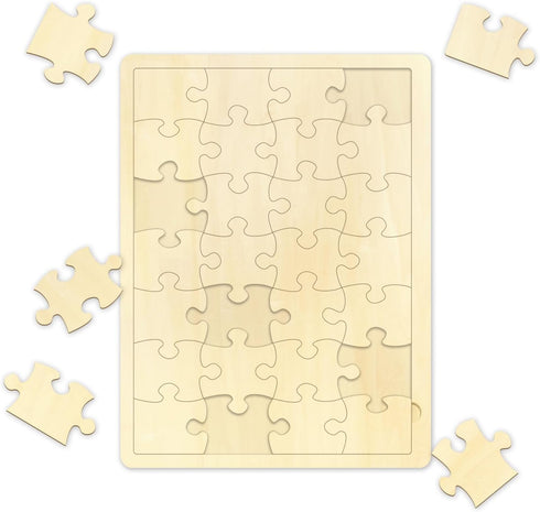 Blank Puzzle with 28 Pieces, Blank Wooden Jigsaw Puzzles with Puzzle Tray for Crafts & DIY, Make Your Own Puzzle 11.8x8.8 Inches...