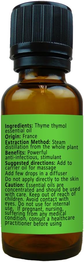 Thyme Thymol Essential Oil (Thymus vulgaris) – Anti-infectious – 100% Pure and Natural – for Oil Diffusers and Massage Therapy – by Rosemary Creek...