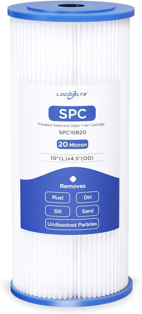 Whole House Water Filter Cartridge Replacement for Well Water, 20 Micron Water Filter 10" x 4.5" Pleated Sediment Water Filter Compatible with FXH...