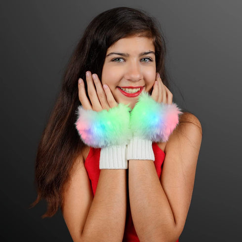 FlashingBlinkyLights Light Up Fuzzy Fingerless LED Glow Gloves...