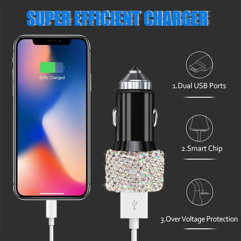 Dual USB Car Charger, 5V/2.4A Bling Car Charger, Fast Charge Dual Port USB Car Adapter, Compatible with All Chargers...