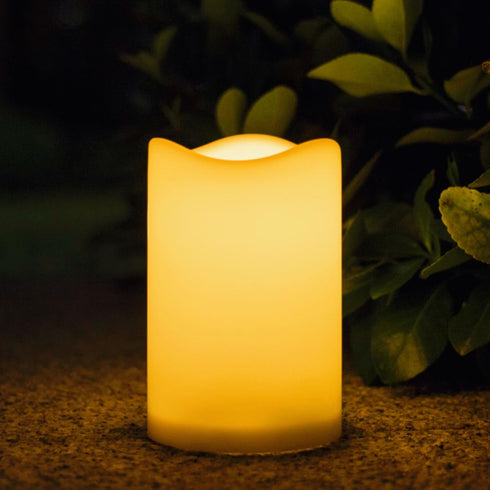 Solar Candles Outdoor Waterproof, 3" x 4.5" Ivory White Flameless Candles, Dusk to Dawn Light Sensor, LED Rechargeable Pillar Solar Candles for Ou...