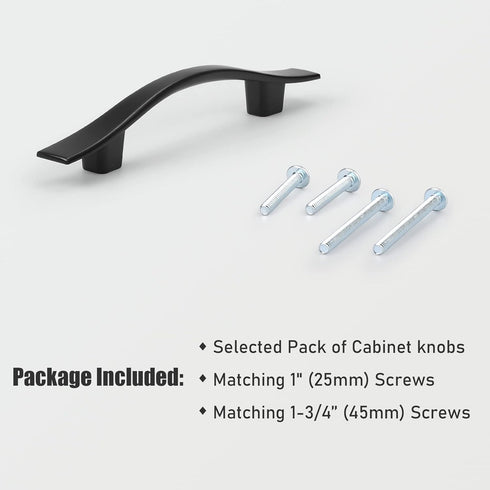 KNOBWELL 6 Pack 3 inch Black Cabinet Handles, Wave Style Black Handles for Cabinet and Cupboard, Dresser Drawer Pulls Matte Black, 3 inch Hole Cen...