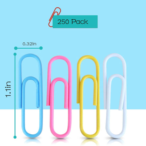 250pcs Coloured Large Paper Clips with Plastic Box Plastic Coated Metal Paper Clips for Office Stationery...