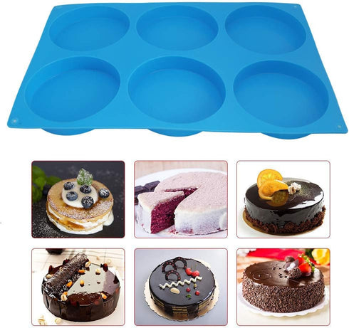 6-Cavity Large Cake Molds Silicone Round Disc Resin Coaster Mold Non-Stick Baking Molds, Mousse Cake Pan, French Dessert, Candy, Soap (Blue)...