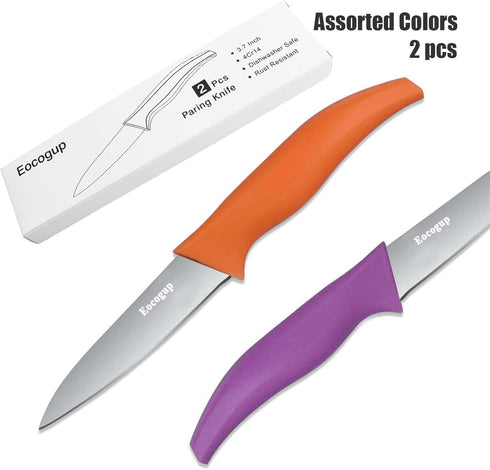 Paring Knife,3.7 inch Fruit and Vegetable Knife,Stainless Steel Dishwasher Safe Rust Proof Super Sharp,Comfortable Bigger Handle,PP Plastic Colors...