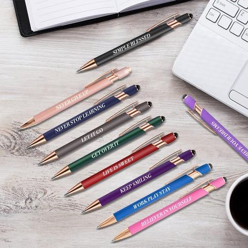 Inspirational Quotes Ballpoint Pen 2-in-1 Touch Screen Stylus Retractable Ballpoint Pens with Stylus Tip, 1.0 mm Black Ink,10 Count/Mixcolor...