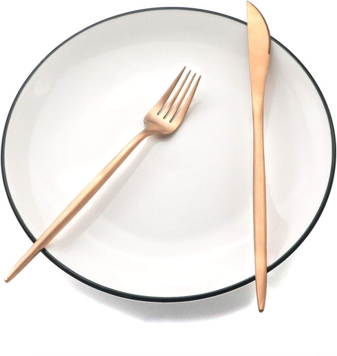 Copper Gold Flatware, Royal 5 Pieces Luxury Matte Finish 18/10 Stainless Steel Tableware Sets for 1 Including Forks Spoons Knives, Camping Silverw...