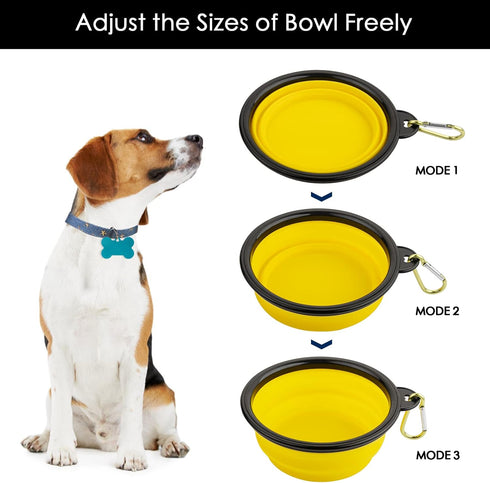 3 Collapsible Silicone Dog Bowl, Foldable Expandable Cup Dish for Small Pet Cat Food Water Feeding Portable Travel Bowl, Free Pet ID-Tag (S/Yellow...